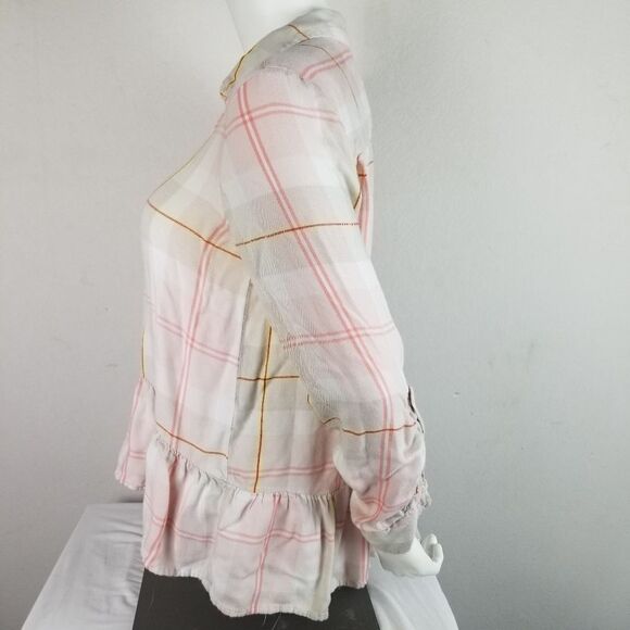 Express Pastel Plaid Peplum Button Front Top‎ Size M - Picture 4 of 8